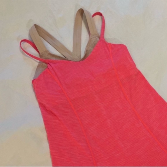 Lululemon Run For Gold Tank Heathered Electric Coral nude sports bra tank top - Picture 5 of 16